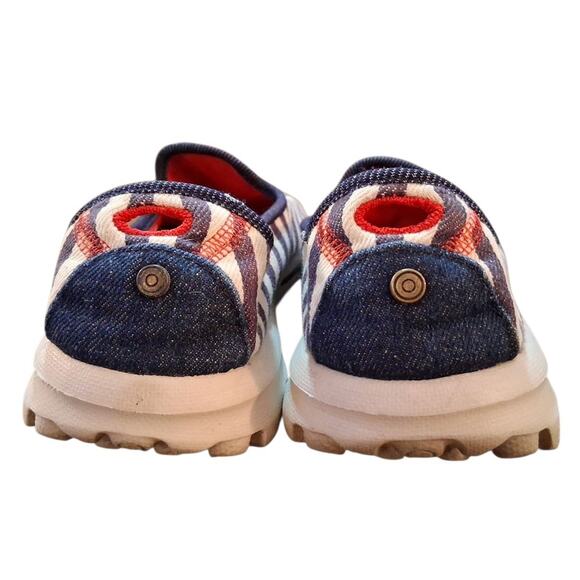 Skechers Women’s Go Walk Slip-On Boat Shoes Size 8 Blue White Horizontal Stripe - Picture 4 of 9